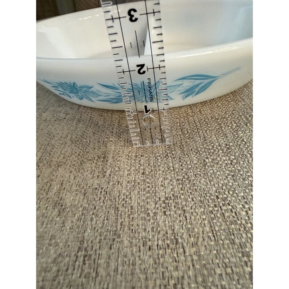 Vintage Glasbake Blue Floral Milk Glass Divided Oval Casserole Dish J-2352 USA